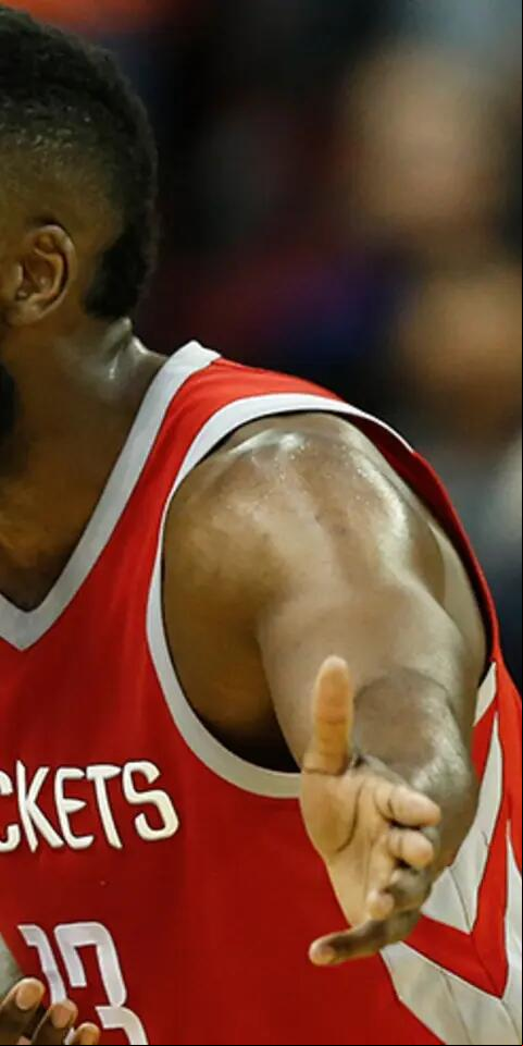 ames Harden #13 of the Houston Rockets argues with referee Rodney Mott #71 in the first half against the Oklahoma City Thunder at Toyota Center on April 7, 2018 in Houston, Texas.