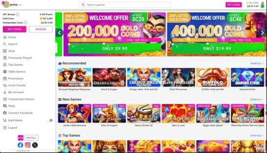 Pulsz Casino Home Screenshot